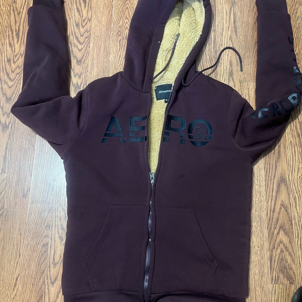 Aeropostale Burgundy Hoodie with Tan Lining